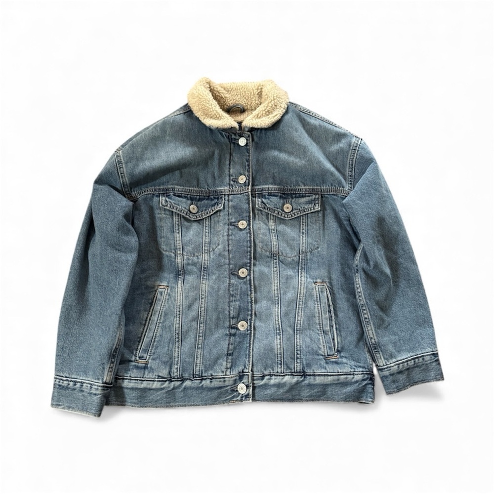 Gap Denim Size 12 Teen Youth Classic Medium Wash Sherpa Lined Jacket -NWOT